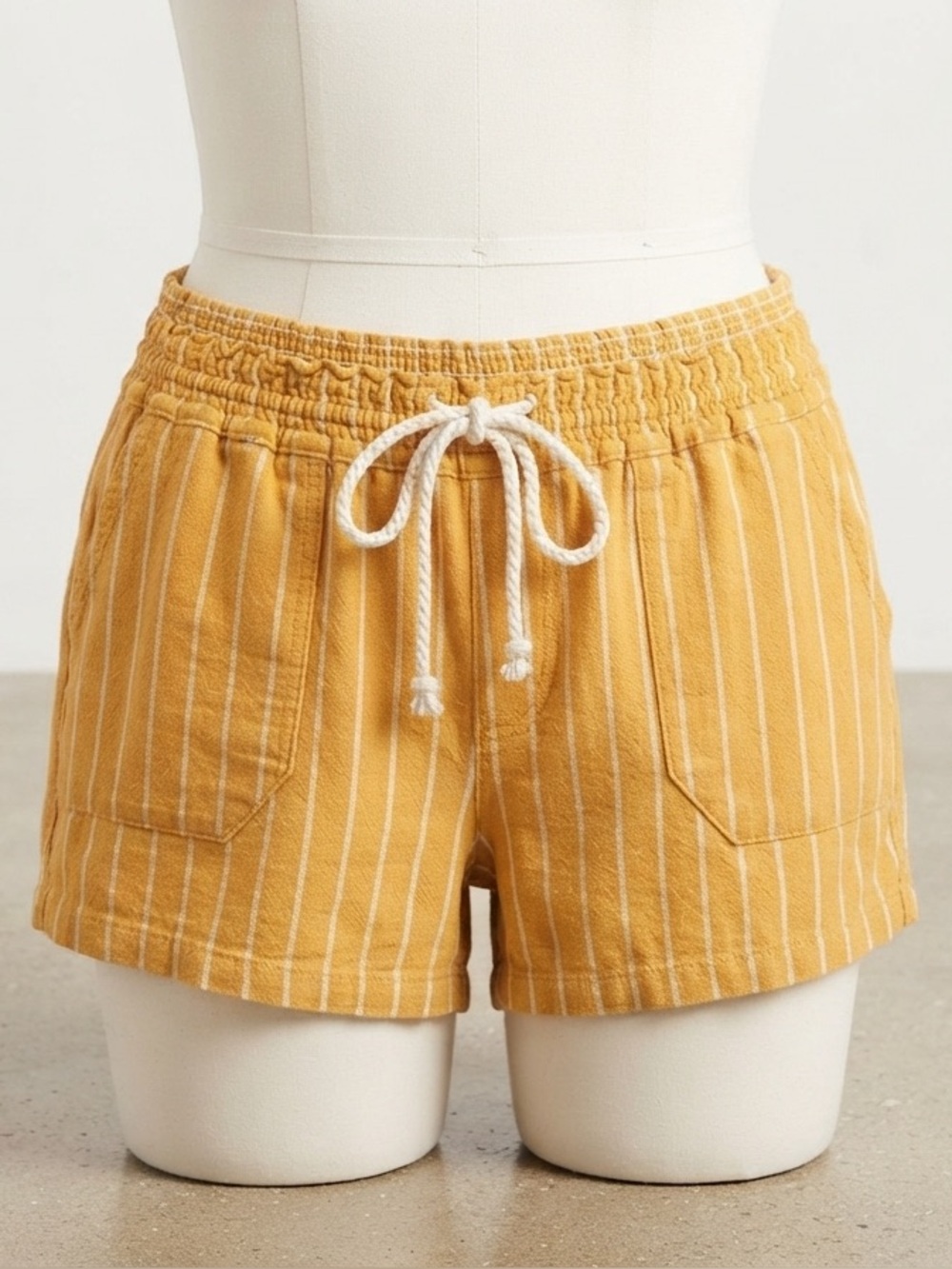 Cali 1800 Los Angeles Mustard Yellow Striped Linen Blend Shorts XL Boho